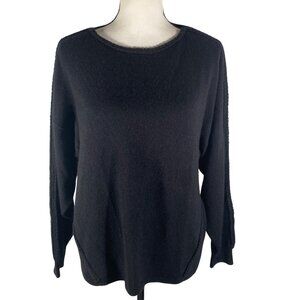 Garnet Hill Black double braided accent Cashmere Sweater Dolman sleeve XS oversi